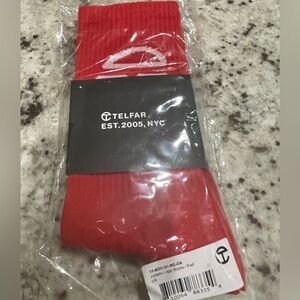 Telfar new logo crew style socks unisex.  Red color